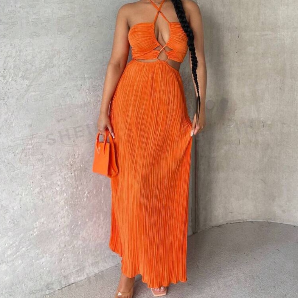 Crisscross Tie Backless Halter Dress